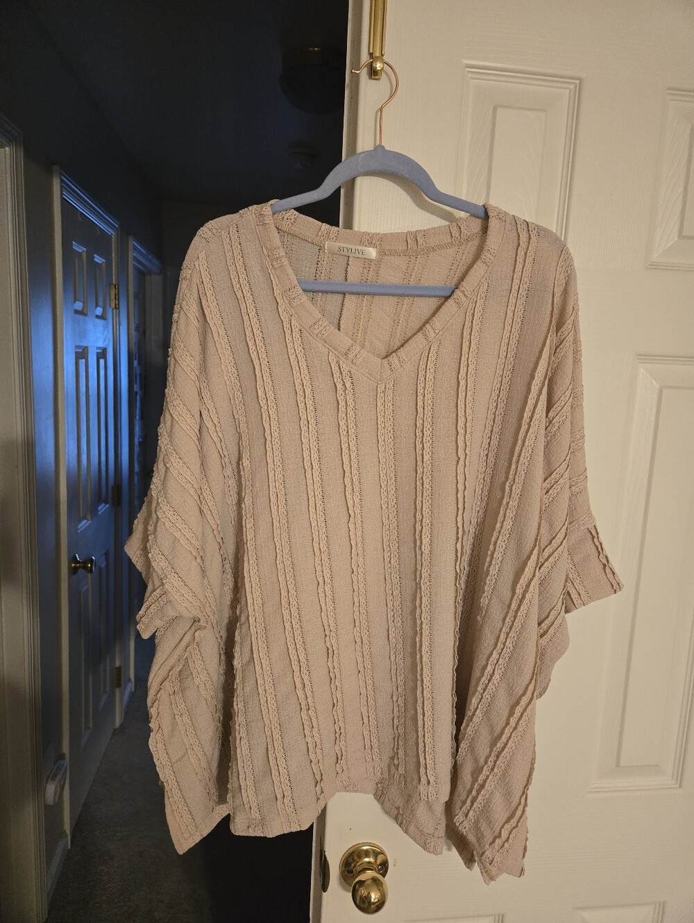 STYLIVE Cream Striped Textured V-Neck Tunic